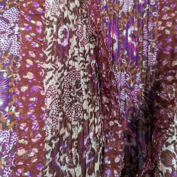 ULLA JOHNSON Elita Ruffle Long Sleeve Blouse Claret Patchwork Size 0 XS Preowned - Picture 14 of 15